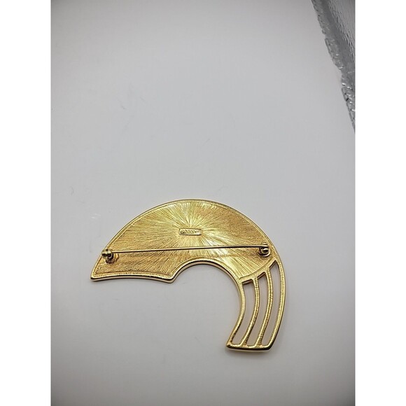 Vintage Monet Brooch Pin Beige Enamel Moon Shaped Cut Out Jewelry Costume - Picture 13 of 13